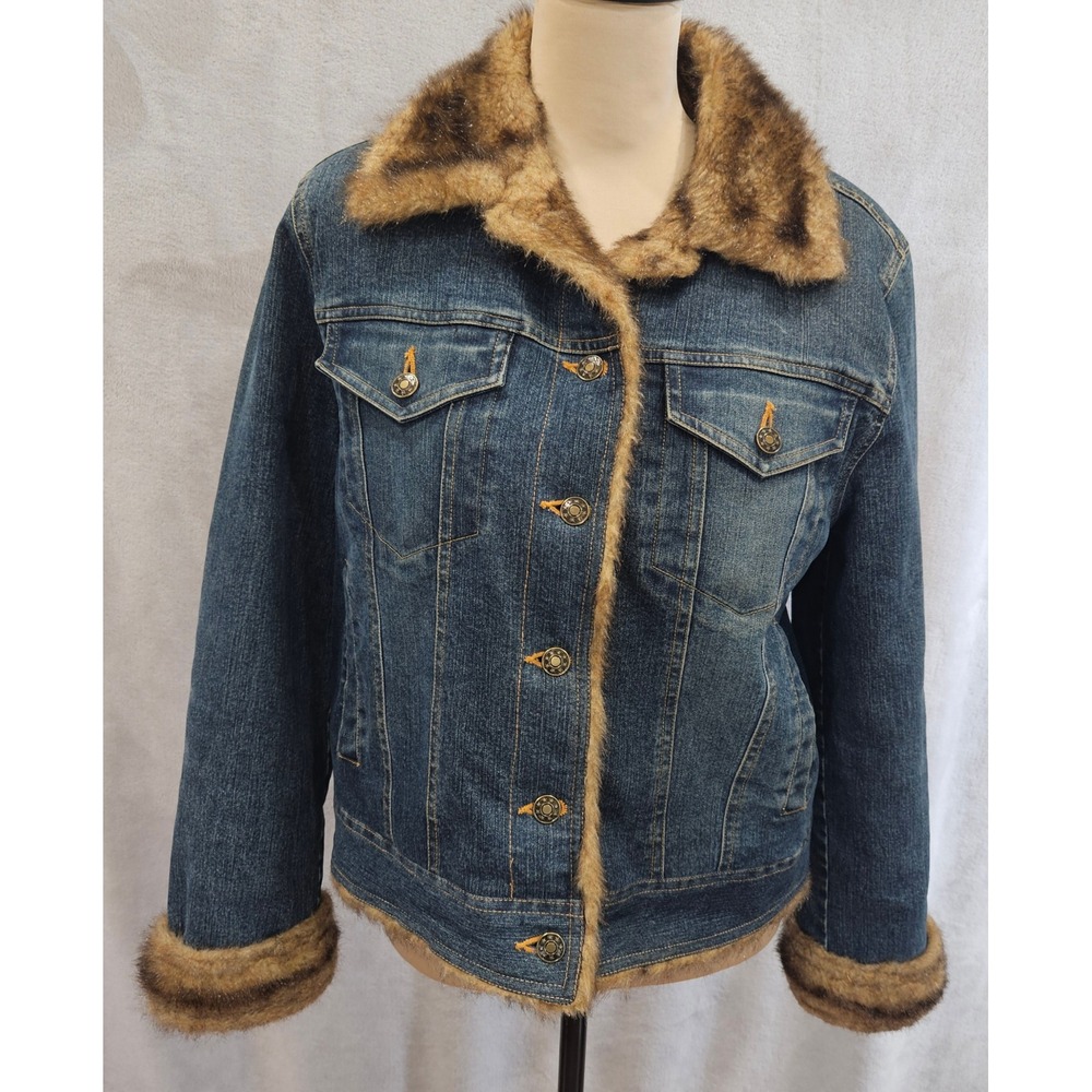 Marvin Richards Vintage Faux Fur Lined Denim Trucker Jacket Medium Blue Wash